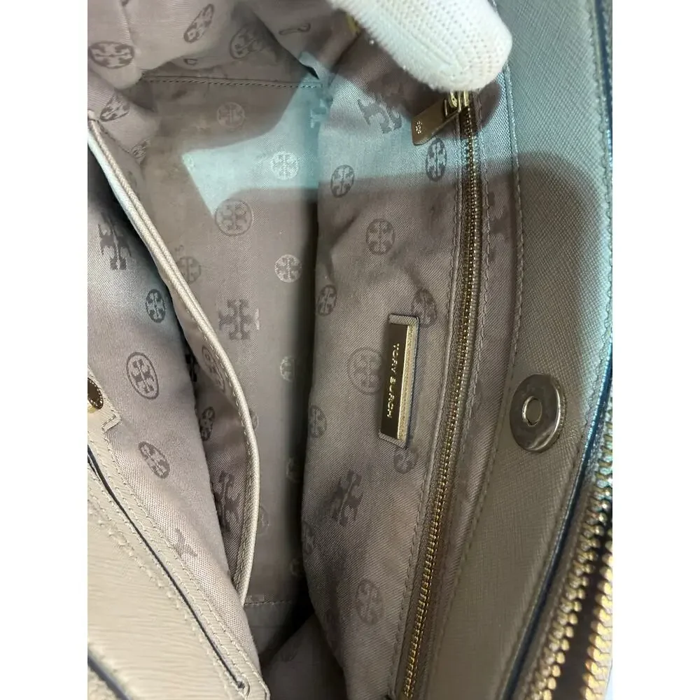 Tory Burch Saffiano Leather Satchel Bag Taupe
